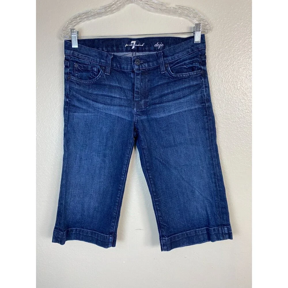7 For All Mankind Dojo Denim Bermuda Shorts Womens Size 29 Blue Medium Wash